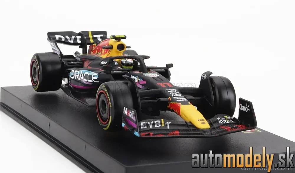 BURAGO - RED BULL F1 RB19 TEAM ORACLE RED BULL RACING N 11 2nd MIAMI GP 2023 SERGIO PEREZ WITH HELMET AND PLASTIC SHOWCASE MATT BLUE - 1:43