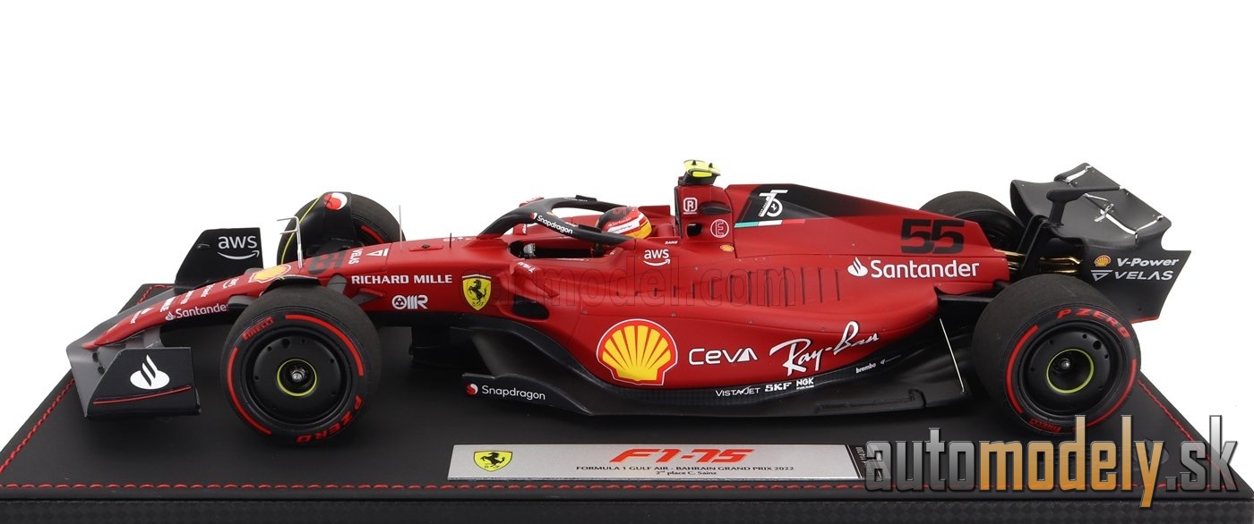 BBR-MODELS - FERRARI - F1-75 TEAM SCUDERIA FERRARI N 55 2nd BAHRAIN GP 2022 CARLOS SAINZ - CON VETRINA - WITH SHOWCASE - 1:18