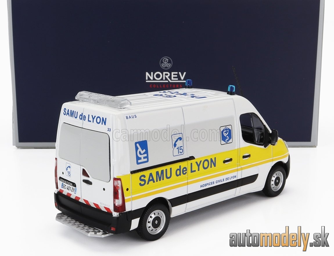 NOREV - RENAULT - MASTER VAN SAMU DE LYON AMBULANCE 2014 (WHITE YELLOW) - 1:43