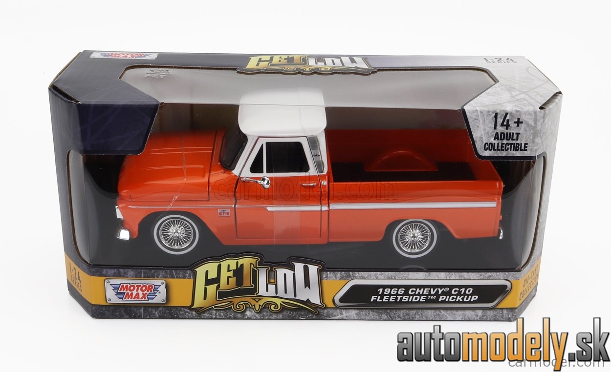 Motormax - CHEVROLET CHEVY C-10 FLEETSIDE PICK-UP CUSTOM 1966 ORANGE MET WHITE - 1:24
