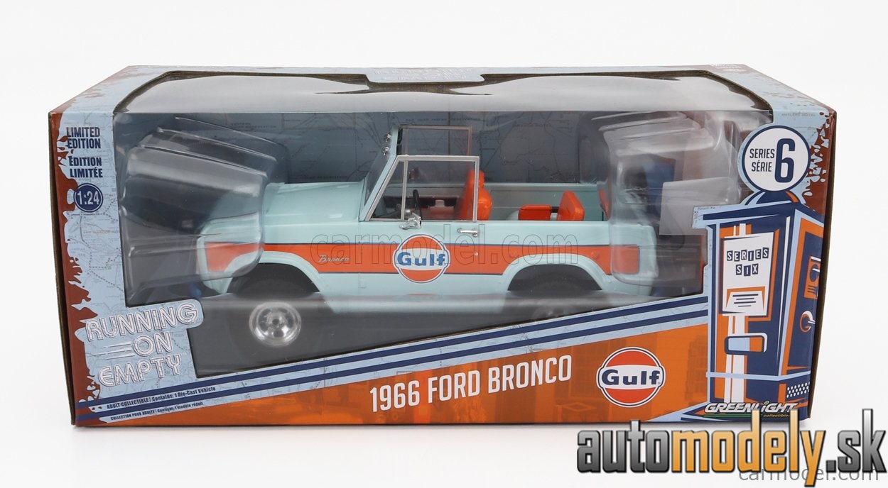 Maisto - FORD USA BRONCO OPEN GULF 1966 LIGHT BLUE ORANGE - 1:24