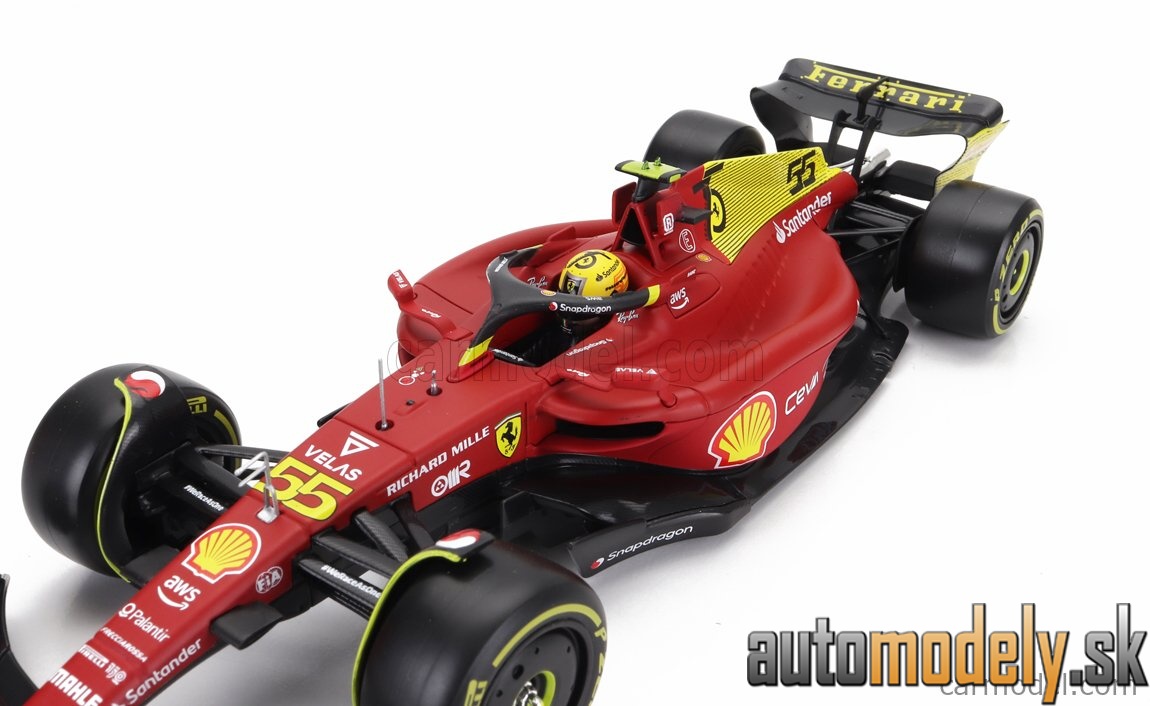 Bburago - FERRARI F1-75 SCUDERIA FERRARI N 55 4th MONZA GP ITALY 2022 CARLOS SAINZ WITH PILOT AND SHOWCASE RED YELLOW - 1:24