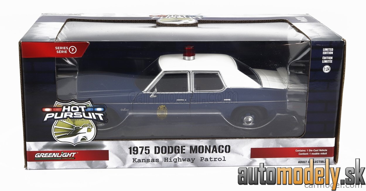 GreenLight - DODGE MONACO KANSAS HIGHWAY PATROL POLICE 1975 BLUE WHITE - 1:24