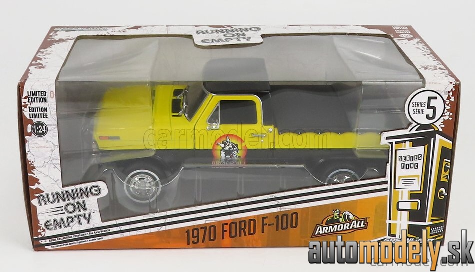 GreenLight - FORD USA F-100 PICK-UP ARMOR ALL WITH BLACK COVER 1970 YELLOW BLACK - 1:24