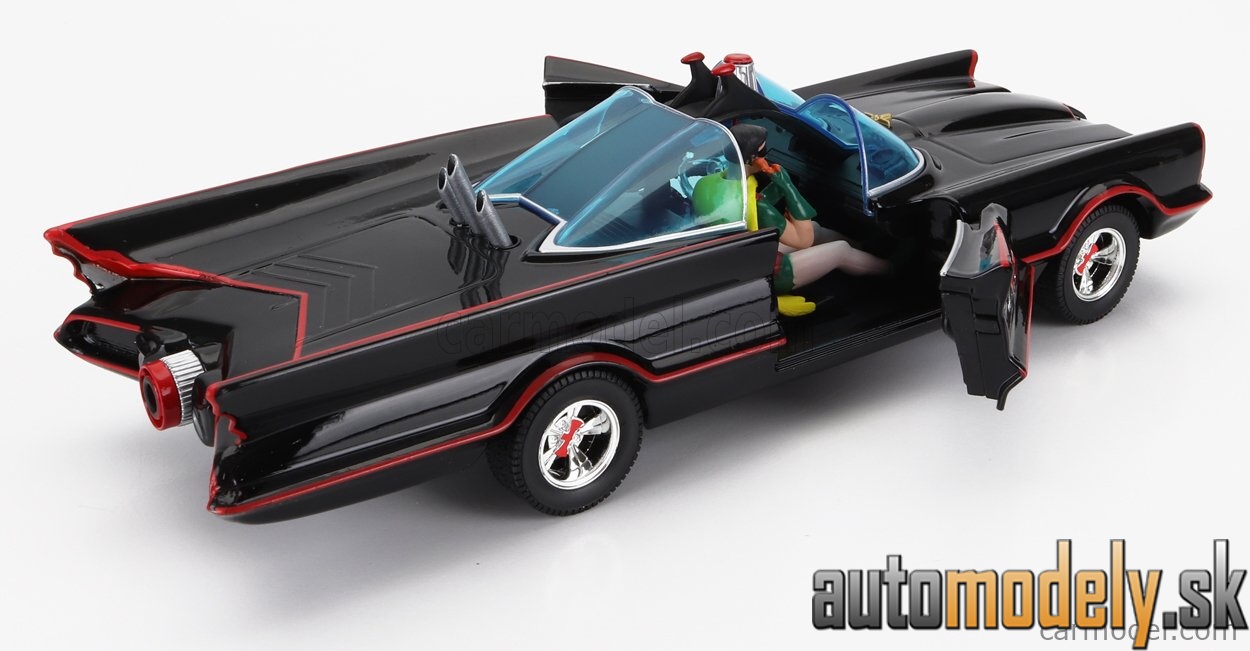 Jada - BATMAN BATMOBILE 1966 CLASSIC TV SERIES WITH BATMAN JOKER PINGUIN FIGURES BLACK RED - 1:24