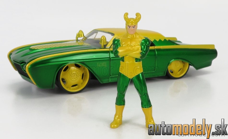 Jada - FORD USA THUNDERBIRD WITH MARVEL LOKI 1963 GREEN YELLOW - 1:24