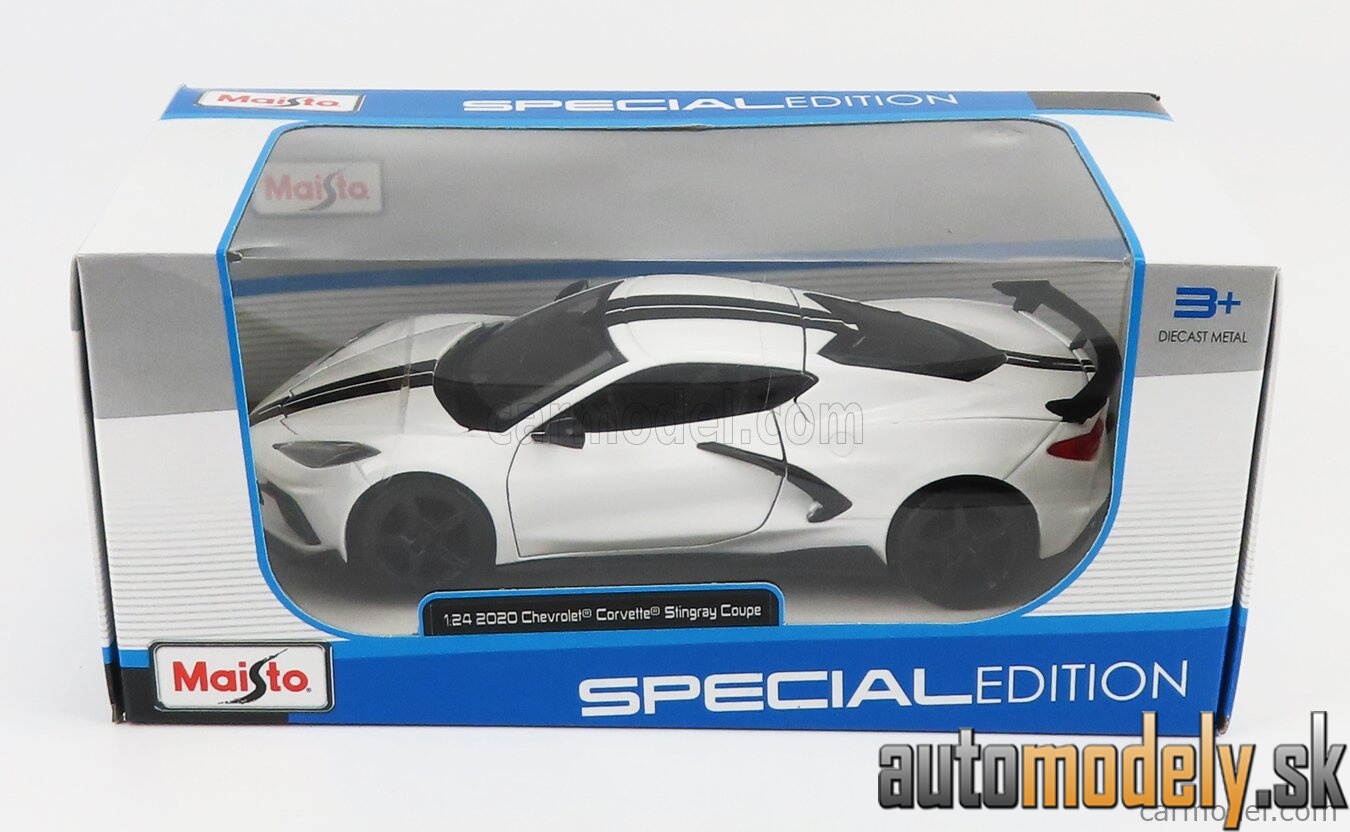 Maisto - CHEVROLET CORVETTE STINGRAY COUPE HIGH WING 2020 WHITE - 1:24