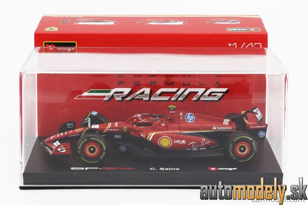 Bburago - FERRARI F1 SF-24 TEAM SCUDERIA FERRARI N 55 5th EMILIA ROMAGNA IMOLA GP 2024 CARLOS SAINZ - 1:43