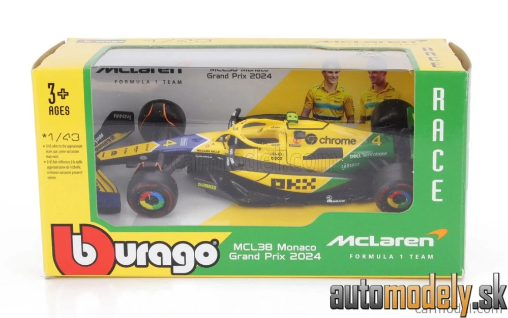 BURAGO - McLAREN - F1 MCL38 TEAM MCLAREN N 4 4th MONACO GP (SENNA 30th ANNIVERSARY) 2024 LANDO NORRIS - 1:43