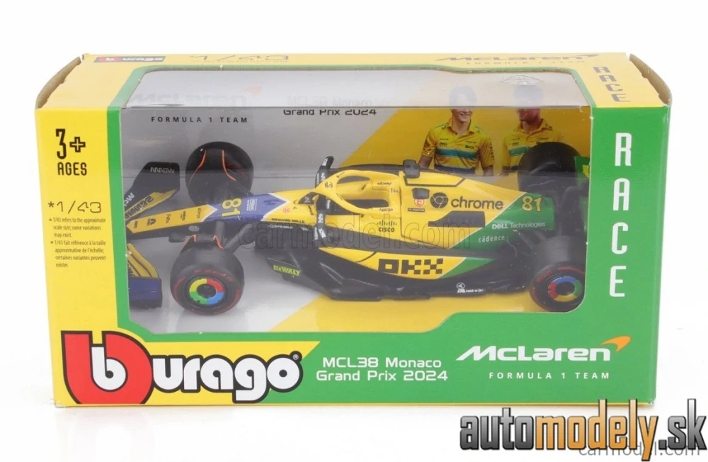 BURAGO - McLAREN - F1 MCL38 TEAM MCLAREN N 81 2nd MONACO GP (SENNA 30th ANNIVERSARY) 2024 OSCAR PIASTRI - 1:43