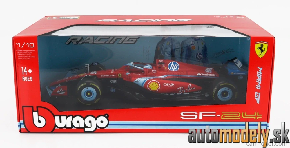 Bburago - FERRARI - F1 SF-24 TEAM SCUDERIA FERRARI N 16 3rd MIAMI GP 2024 CHARLES LECLERC - 1:18