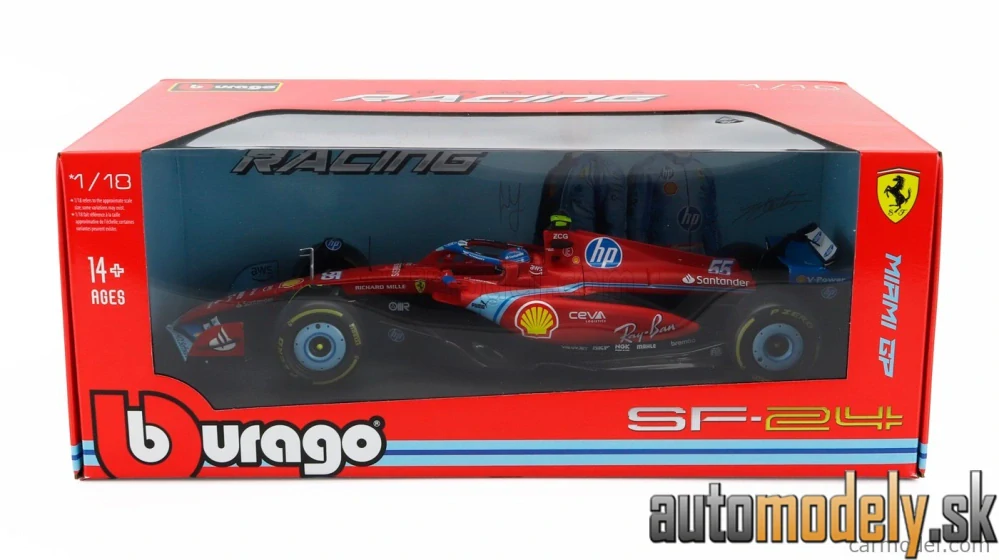 Bburago - FERRARI - F1 SF-24 TEAM SCUDERIA FERRARI N 55 5th MIAMI GP 2024 CARLOS SAINZ - 1:18