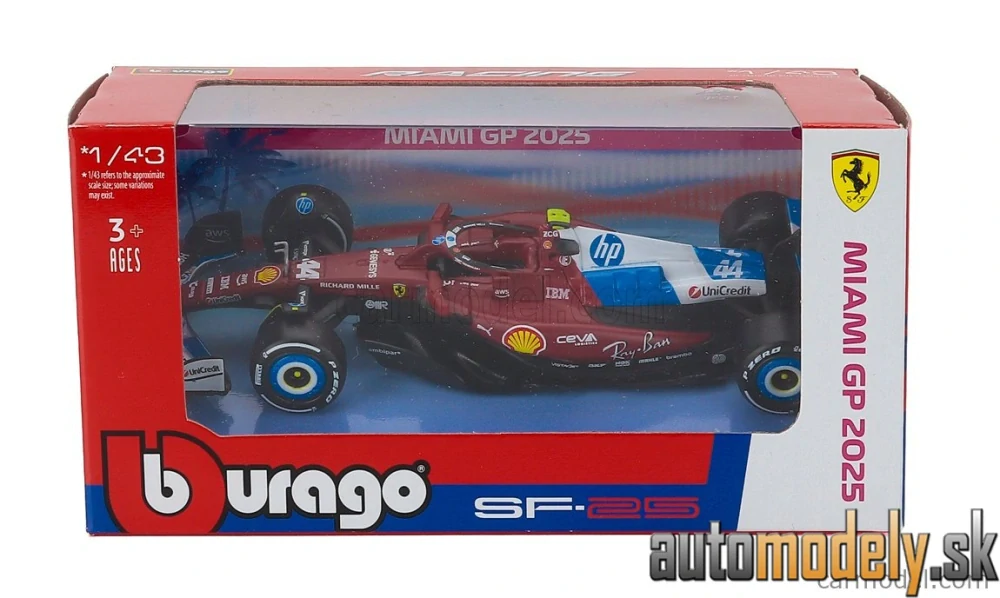 Bburago - FERRARI - F1 SF-25 TEAM SCUDERIA FERRARI HP N 44 MIAMI GP 2025 LEWIS HAMILTON - 1:43