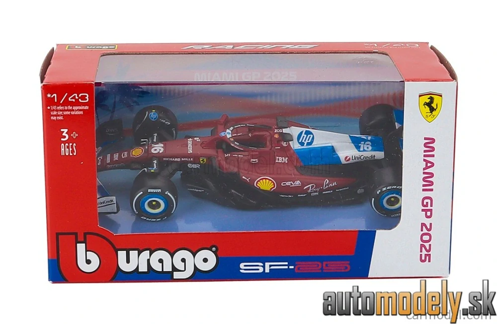 Bburago - FERRARI - F1 SF-25 TEAM SCUDERIA FERRARI HP N 16 MIAMI GP 2025 CHARLES LECLERC - 1:43