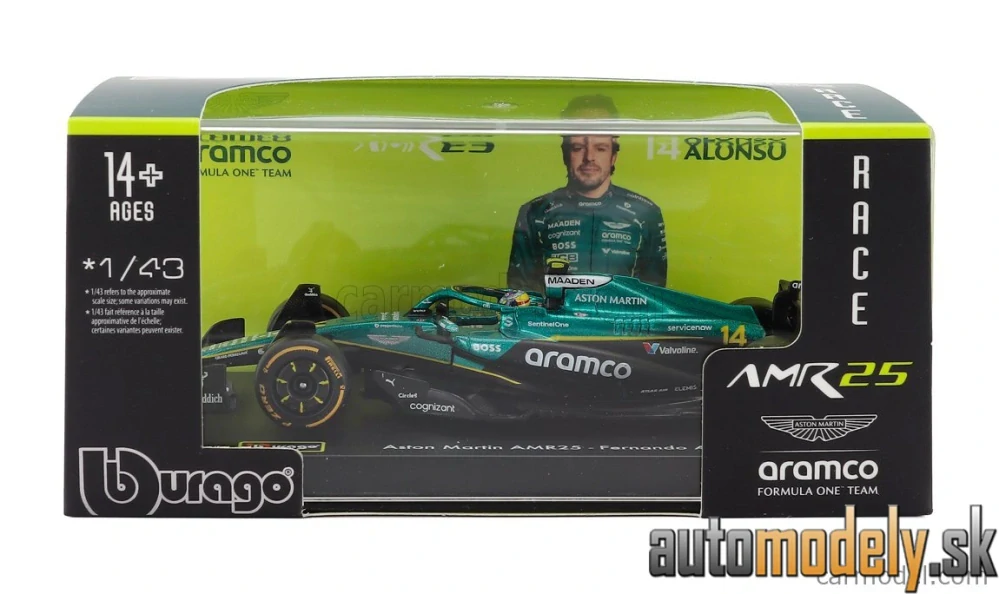 Bburago - ASTON MARTIN - F1 AMR25 TEAM ARAMCO COGNIZANT N 14 SEASON 2025 FERNANDO ALONSO - 1:43