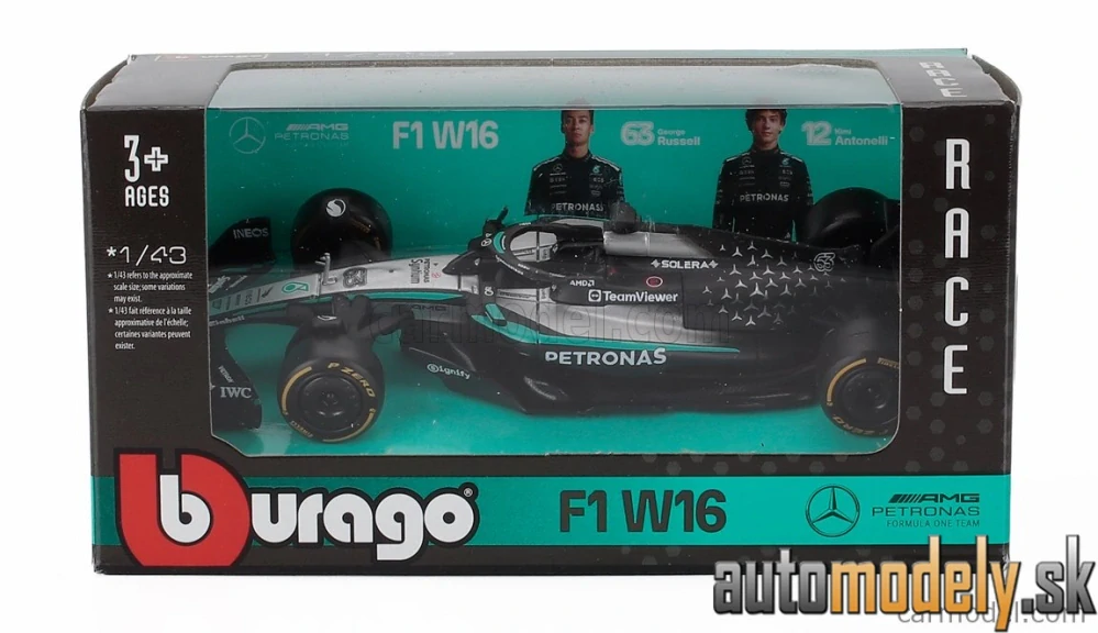 Bburago - MERCEDES GP - F1 W16 TEAM AMG PETRONAS MOTORSPORT N 63 SEASON 2025 GEORGE RUSSELL - 1:43