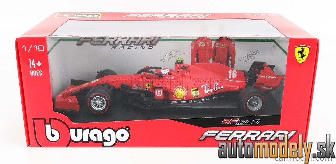 Bburago - FERRARI - F1 SF1000 TEAM SCUDERIA FERRARI MISSION WINNOW N 16 2nd AUSTRIAN GP 2020 C.LECLERC - WITH SOFT RED WHEELS - MATT RED - 1:18