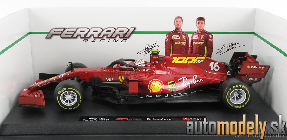 Bburago - FERRARI - F1 SF1000 TEAM SCUDERIA FERRARI N 16 8th TOSCANA GP MUGELLO 1000th GP FERRARI F1 2020 C.LECLERC - MUGELLO RED - 1:18