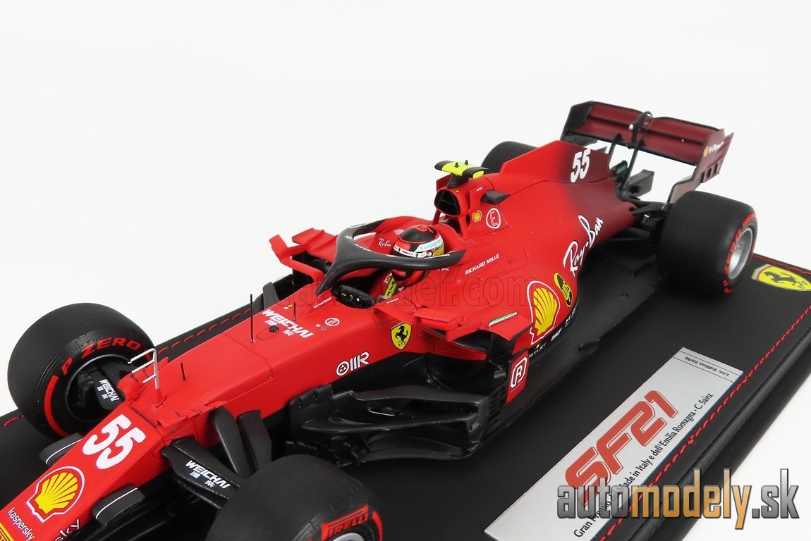 BBR-MODELS - FERRARI - F1 SF21 TEAM SCUDERIA FERRARI MISSION WINNOW N 55 5th EMILIA ROMAGNA ITALY GP - SOFT RED TIRES 2021 CARLOS SAINZ JR. - CON VETRINA - WITH SHOWCASE - 1:18