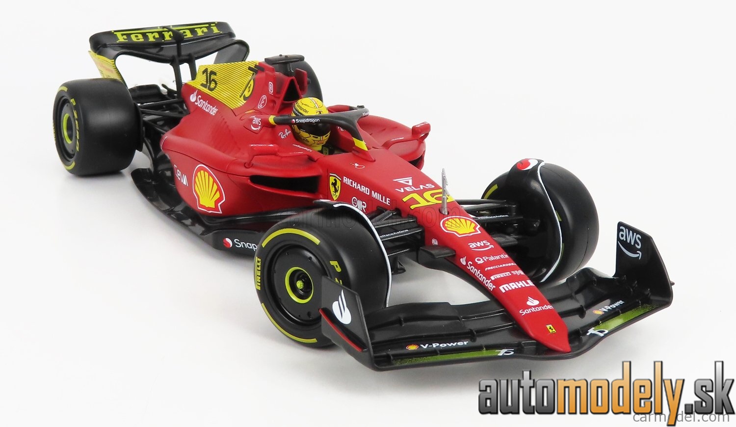 Bburago - FERRARI - F1-75 SCUDERIA FERRARI N 16 2nd MONZA GP ITALY (POLE POSITION) 2022 CHARLES LECLERC - YELLOW WHEELS - RED YELLOW - 1:18