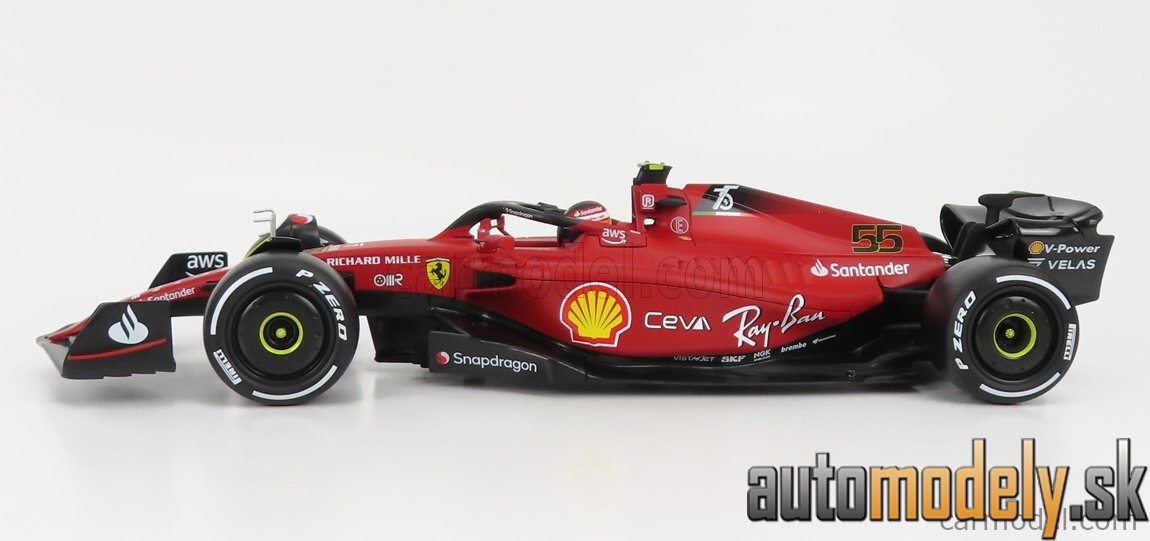 Bburago - FERRARI - F1-75 SCUDERIA FERRARI N 55 SEASON 2022 CARLOS SAINZ - WHITE WHEELS - RED - 1:18