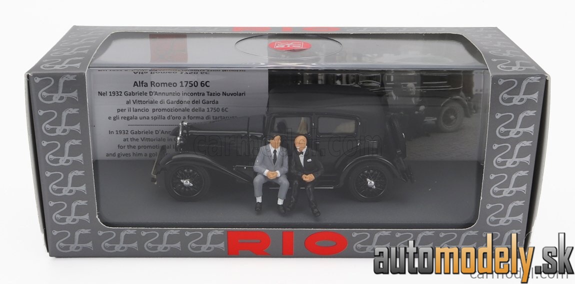 RIO - ALFA ROMEO 1750 6C WITH GABRIELE D'ANNUNZIO AND TAZIO NUVOLARI FIGURES 1932 BLACK - 1:43