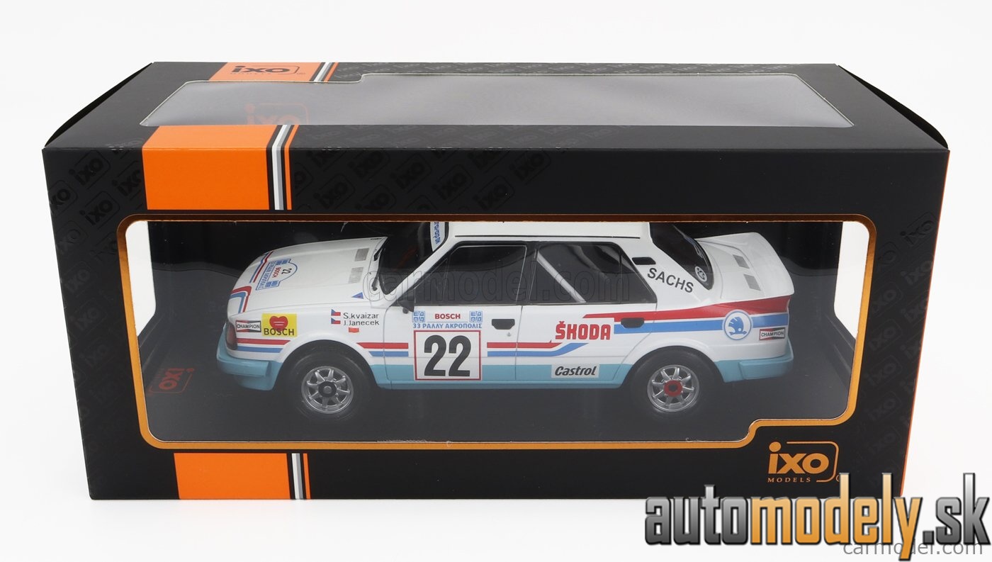 IXO - Škoda 130LR N 22 RALLY ACROPOLIS 1986 SVATOPLUK KVAIZAR JIRI JANECEK WHITE LIGHT BLUE - 1:18