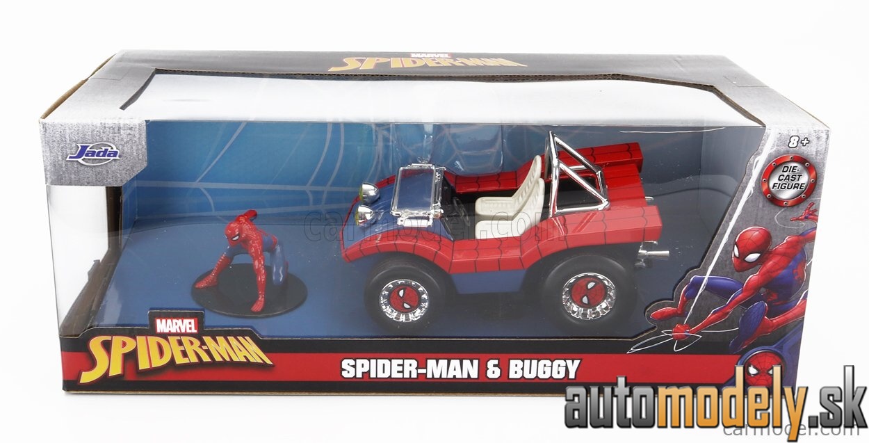 Jada - MAYERS MANX BUGGY WITH SPIDERMAN FIGURE MARVEL 1964 BLUE RED - 1:24