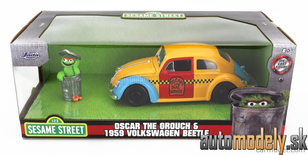 Jada - VOLKSWAGEN BEETLE MAGGIOLINO WITH OSCAR THE GROUNCH SESAME STREET FIGURE 1959 YELLOW RED BLUE - 1:24