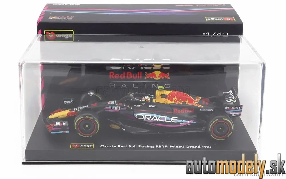 BURAGO - RED BULL F1 RB19 TEAM ORACLE RED BULL RACING N 11 2nd MIAMI GP 2023 SERGIO PEREZ WITH HELMET AND PLASTIC SHOWCASE MATT BLUE - 1:43
