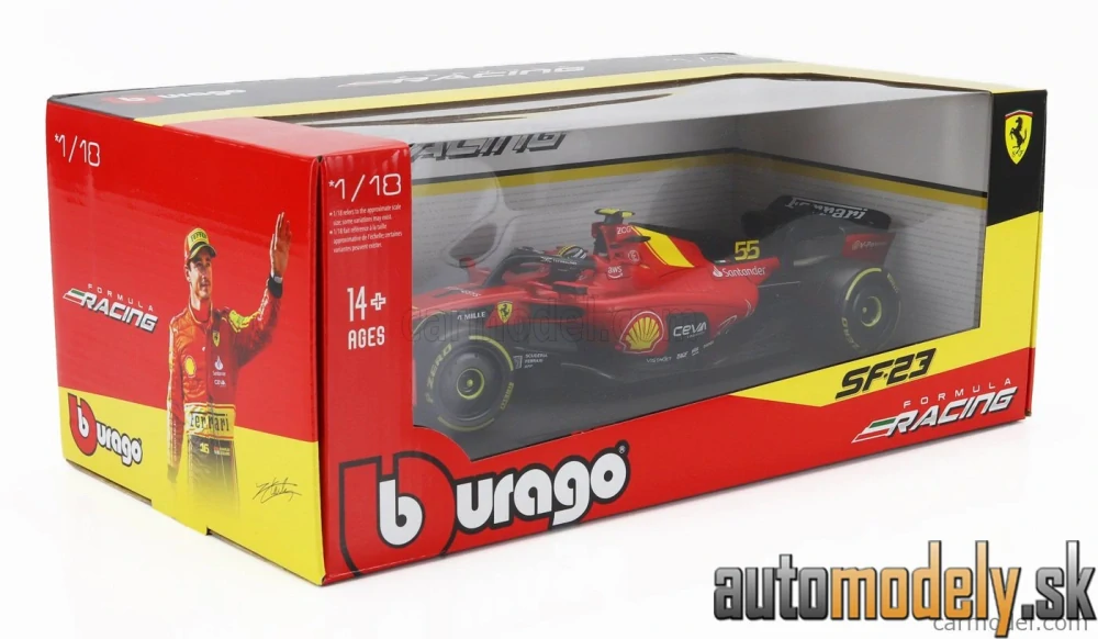 Bburago - FERRARI F1 SF-23 TEAM SCUDERIA FERRARI N 55 POLE POSITION 3rd MONZA ITALY GP 2023 CARLOS SAINZ - 1:18