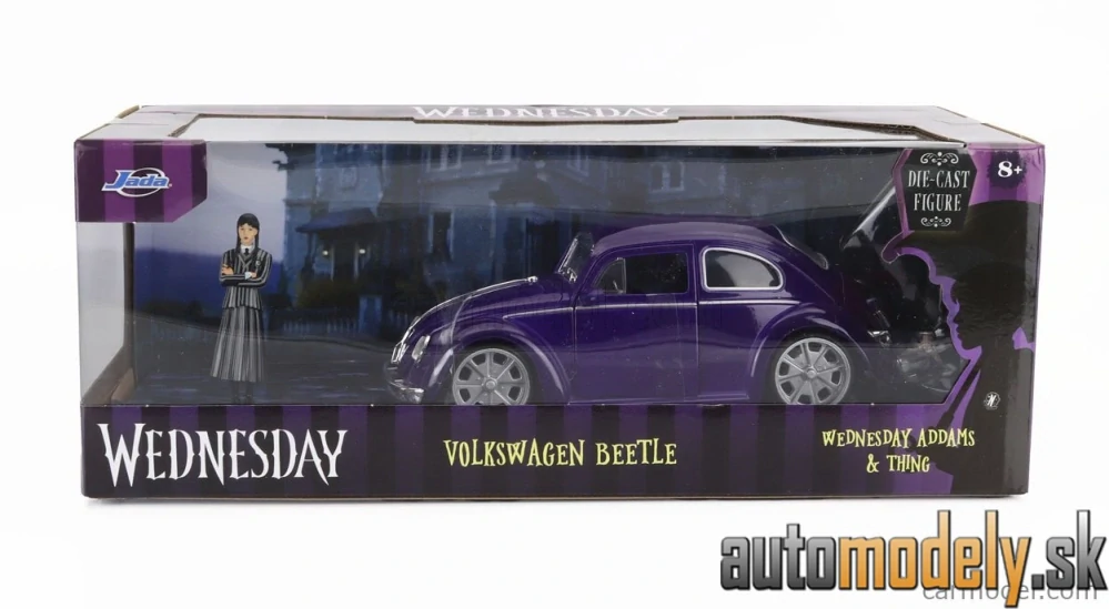 JADA - VOLKSWAGEN - BEETLE MAGGIOLINO CUSTOM WITH WEDNESDAY ADDAMS & THING FIGURE 1959 - 1:24
