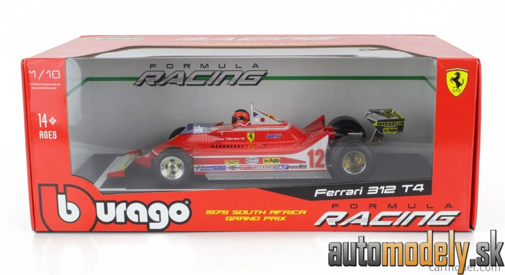 Bburago - FERRARI F1 312T4 N 12 WINNER SOUTH AFRICA GP KYALAMI (WITH PILOT) 1979 GILLES VILLENEUVE - 1:18