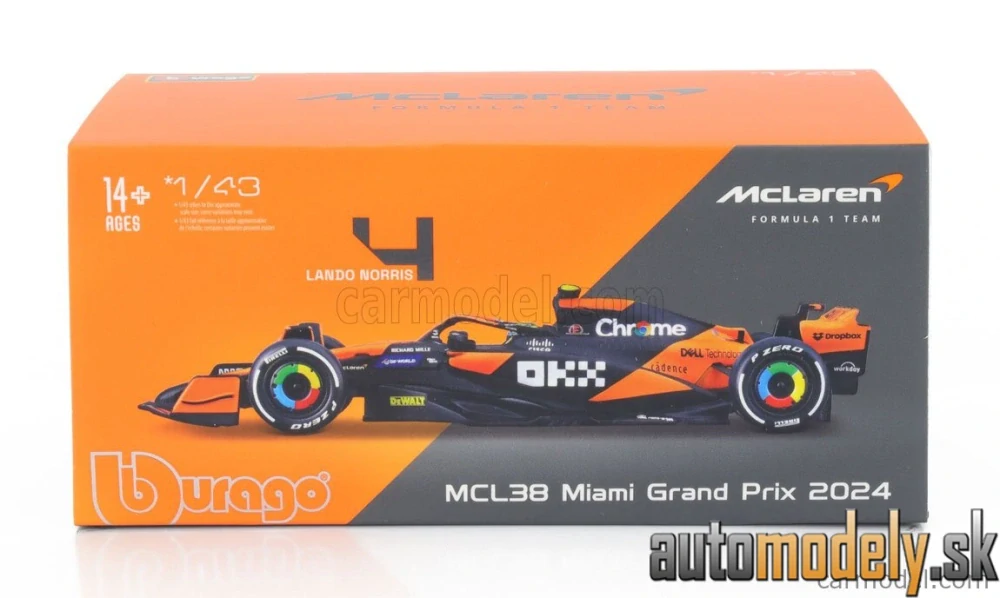 BURAGO - McLAREN - F1 MCL38 TEAM MCLAREN N 4 WINNER MIAMI GP 2024 FIRST F1 VICTORY LANDO NORRIS - 1:43