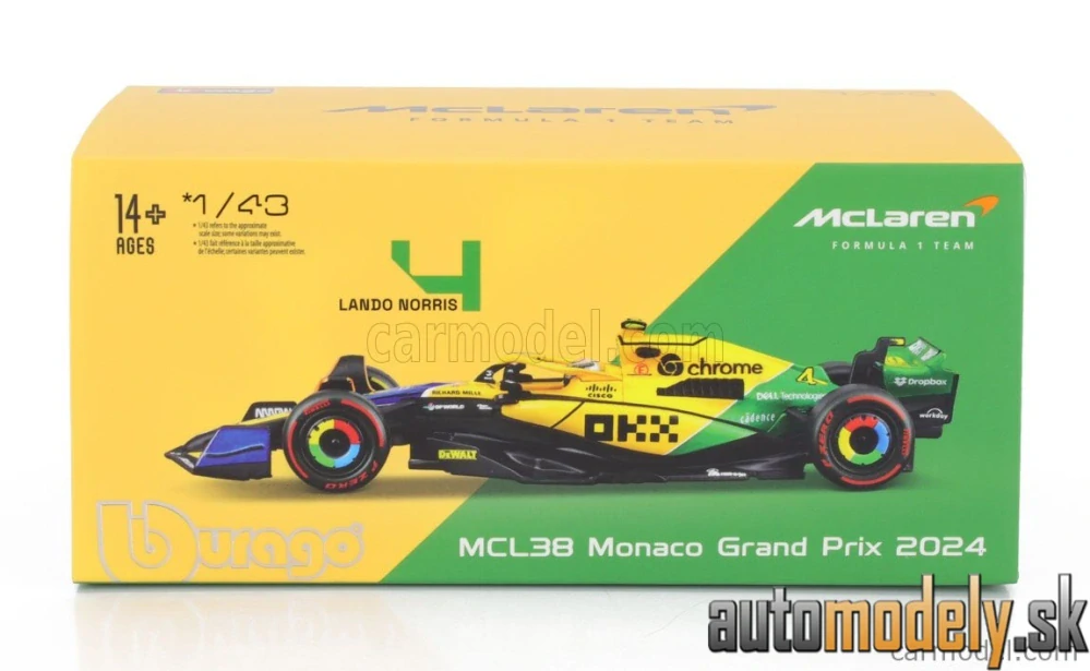 BURAGO - McLAREN - F1 MCL38 TEAM MCLAREN N 4 4th MONACO GP (SENNA 30th ANNIVERSARY) 2024 LANDO NORRIS - 1:43