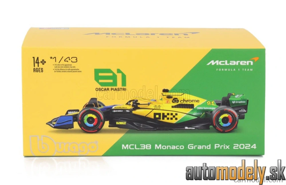 BURAGO - McLAREN - F1 MCL38 TEAM MCLAREN N 81 2nd MONACO GP (SENNA 30th ANNIVERSARY) 2024 OSCAR PIASTRI - 1:43