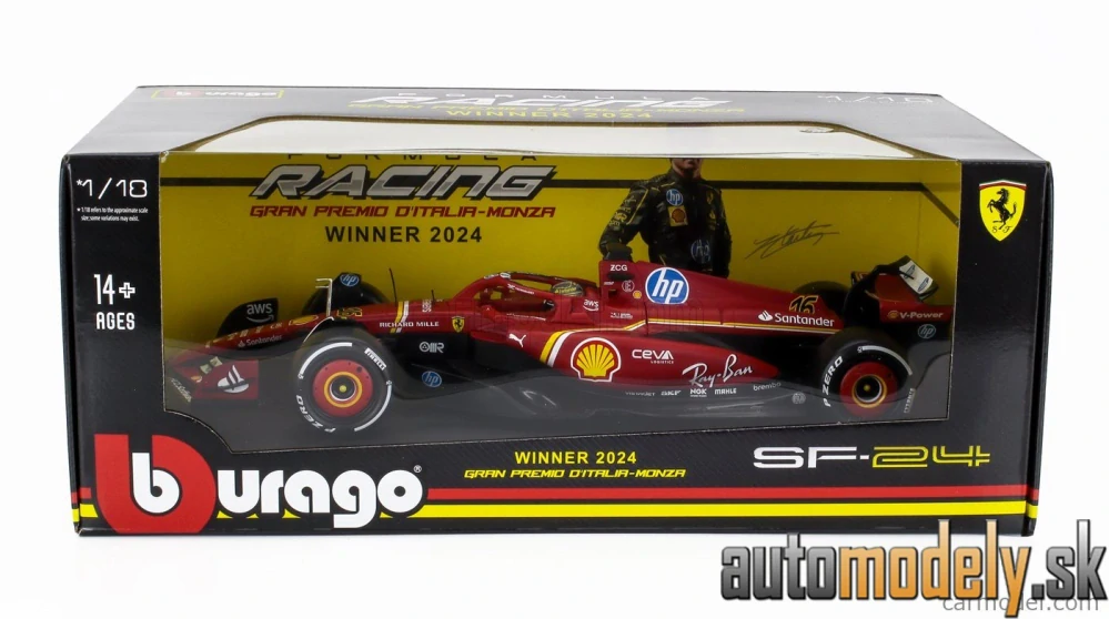 BURAGO - FERRARI - F1 SF-24 TEAM SCUDERIA FERRARI N 16 WINNER ITALY MONZA GP 2024 CHARLES LECLERC - 1:18