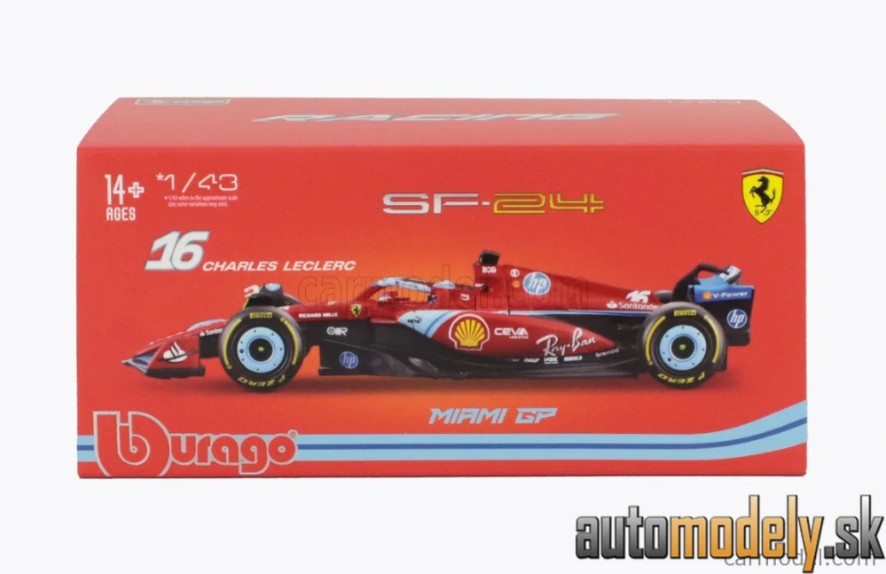 Bburago - FERRARI - F1 SF-24 TEAM SCUDERIA FERRARI N 16 3rd MIAMI GP 2024 CHARLES LECLERC - 1:43