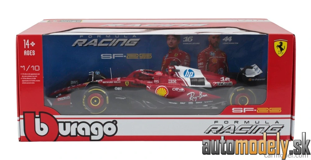 Bburago - FERRARI F1 SF-25 TEAM SCUDERIA FERRARI N 16 SEASON 2025 CHARLES LECLERC - 1:18
