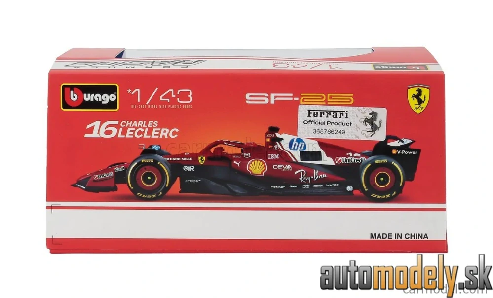 Bburago - FERRARI - F1 SF-25 TEAM SCUDERIA FERRARI HP N 16 SEASON 2025 CHARLES LECLERC - 1:43