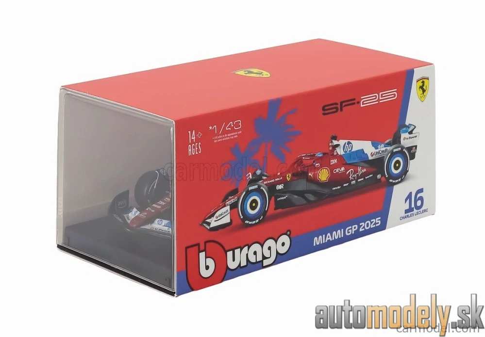 Bburago - FERRARI - F1 SF-25 TEAM SCUDERIA FERRARI HP N 16 MIAMI GP 2025 CHARLES LECLERC - 1:43
