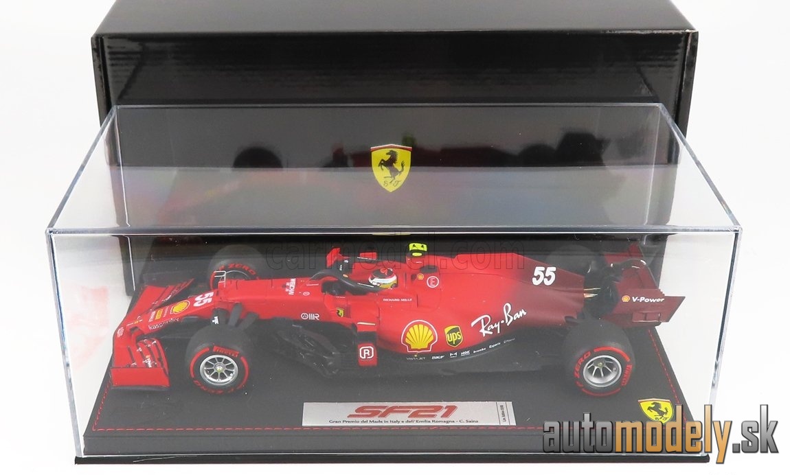 BBR-MODELS - FERRARI - F1 SF21 TEAM SCUDERIA FERRARI MISSION WINNOW N 55 5th EMILIA ROMAGNA ITALY GP - SOFT RED TIRES 2021 CARLOS SAINZ JR. - CON VETRINA - WITH SHOWCASE - 1:18