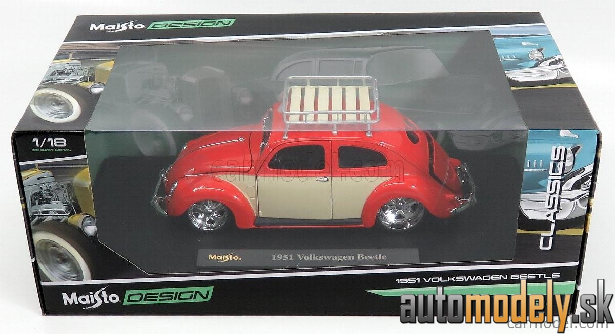 Maisto - VOLKSWAGEN - BEETLE KEVER CUSTOM 1951 - RED CREAM - 1:18