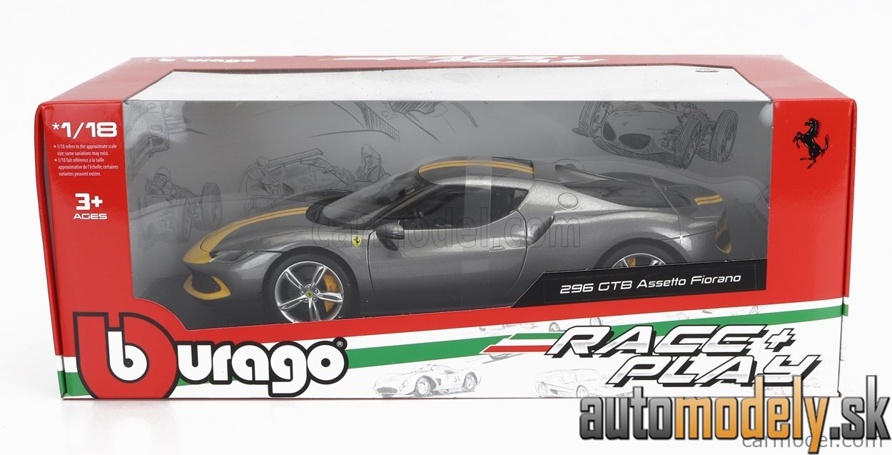 Bburago - FERRARI - 296 GTB ASSETTO FIORANO 2022 - GREY YELLOW - 1:18