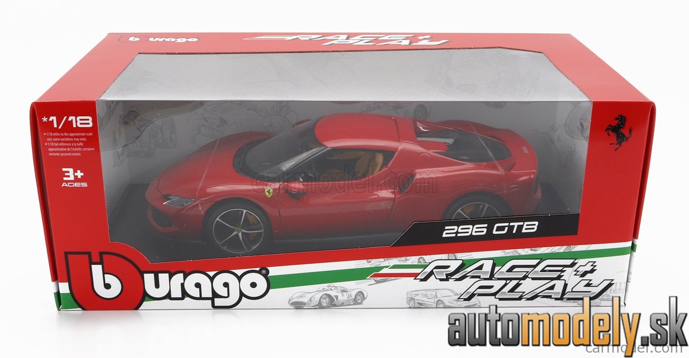 Bburago - FERRARI - 296 GTB HYBRID 830HP V6 2021 - EXCLUSIVE CARMODEL - ROSSO CORSA - RED - 1:18