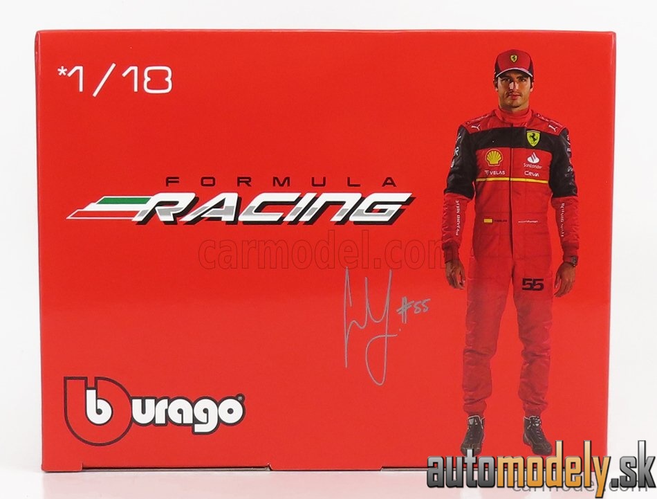 Bburago - FERRARI - F1-75 SCUDERIA FERRARI N 55 SEASON 2022 CARLOS SAINZ - WHITE WHEELS - RED - 1:18