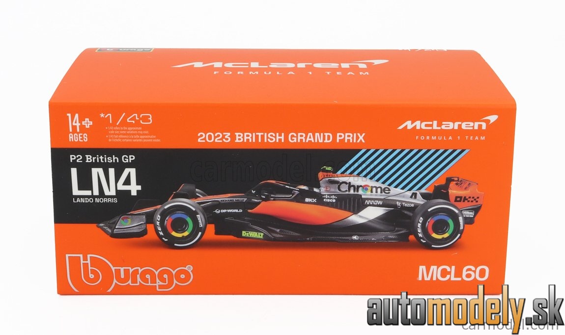 Bburago - McLAREN F1 MCL60 TEAM McLAREN N 4 2nd BRITISH GP 2023 LANDO NORRIS - 1:43