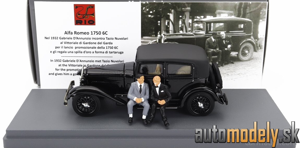 RIO - ALFA ROMEO 1750 6C WITH GABRIELE D'ANNUNZIO AND TAZIO NUVOLARI FIGURES 1932 BLACK - 1:43