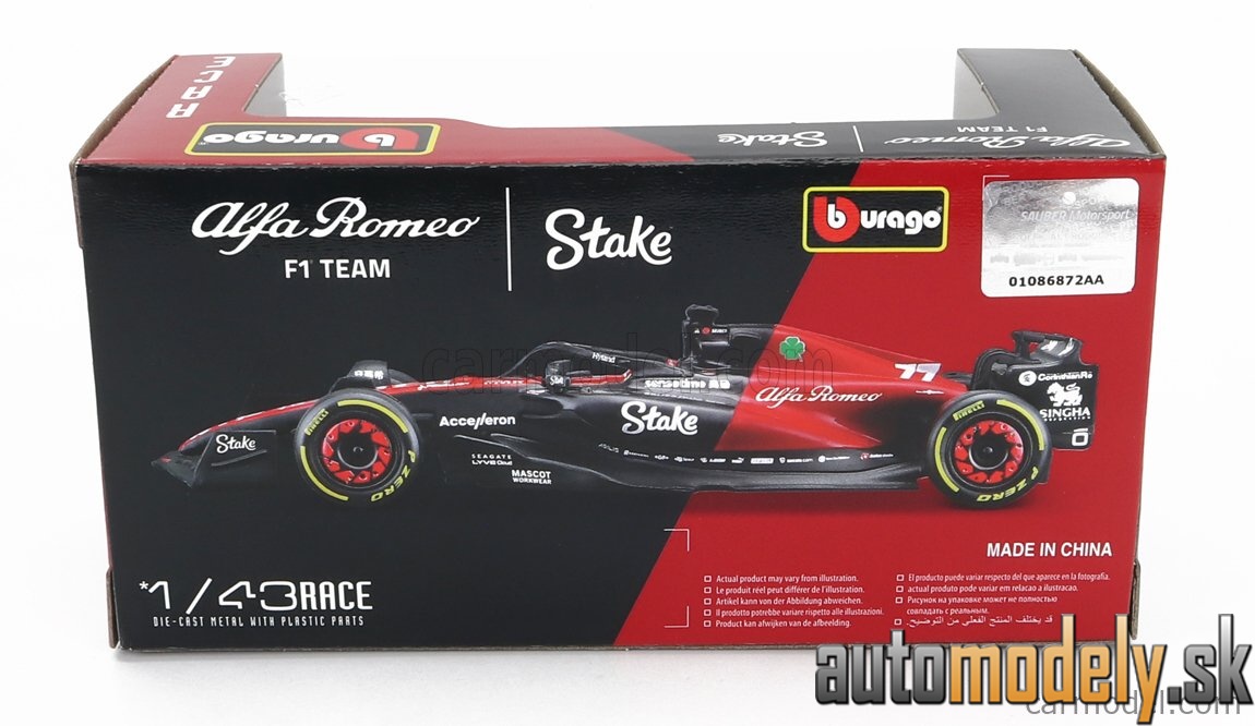 Bburago - ALFA ROMEO F1 C43 TEAM STAKE N 77 SEASON 2023 VALTTERI BOTTAS - 1:43