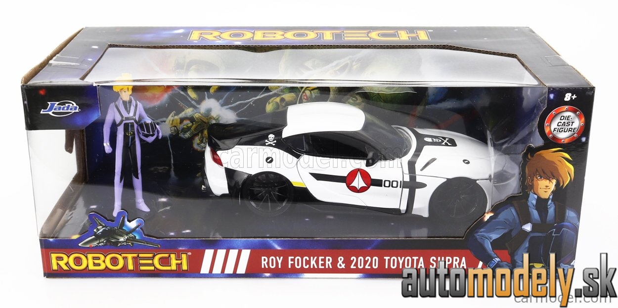 Jada - TOYOTA SUPRA WITH ROY FOCKER FIGURE ROBOTECH 2020 WHITE BLACK - 1:24